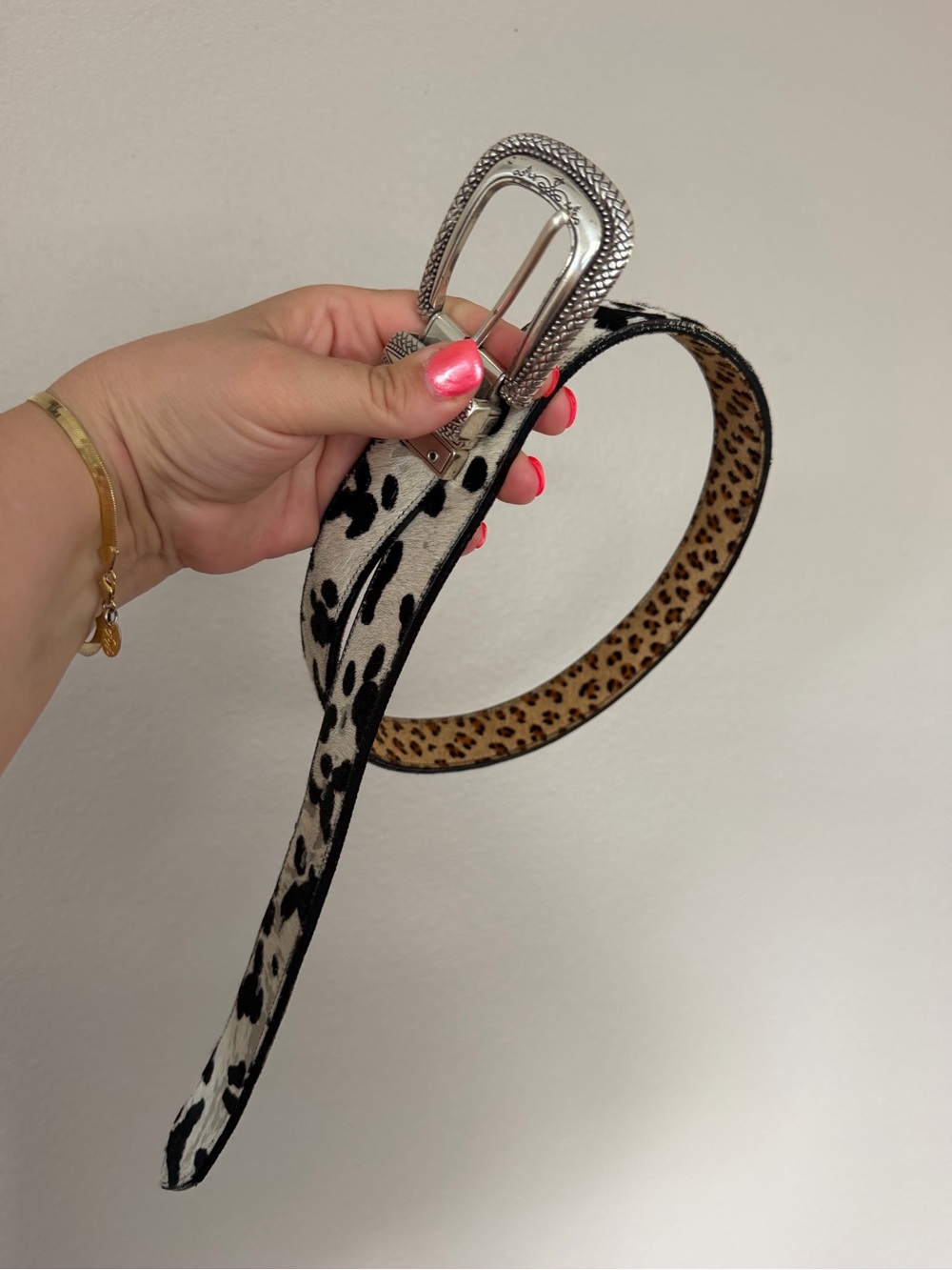 Leopard Print Reversible Women's Belt with Silver Buckle